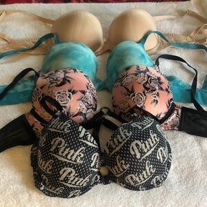 Pink  Victoria’s Secret Pre Used Bras Lot of 4, 3 of the BRAS are 34D. 1 is 32DD